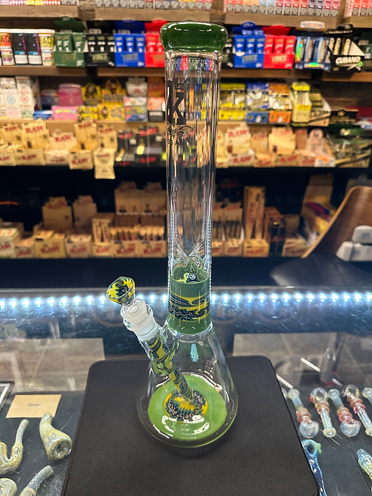 2k Glass Art Green and Yellow Worked Beaker Set